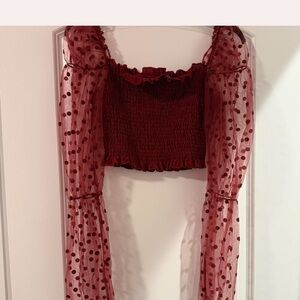 SHEIN Red Ruffled Smocked Top